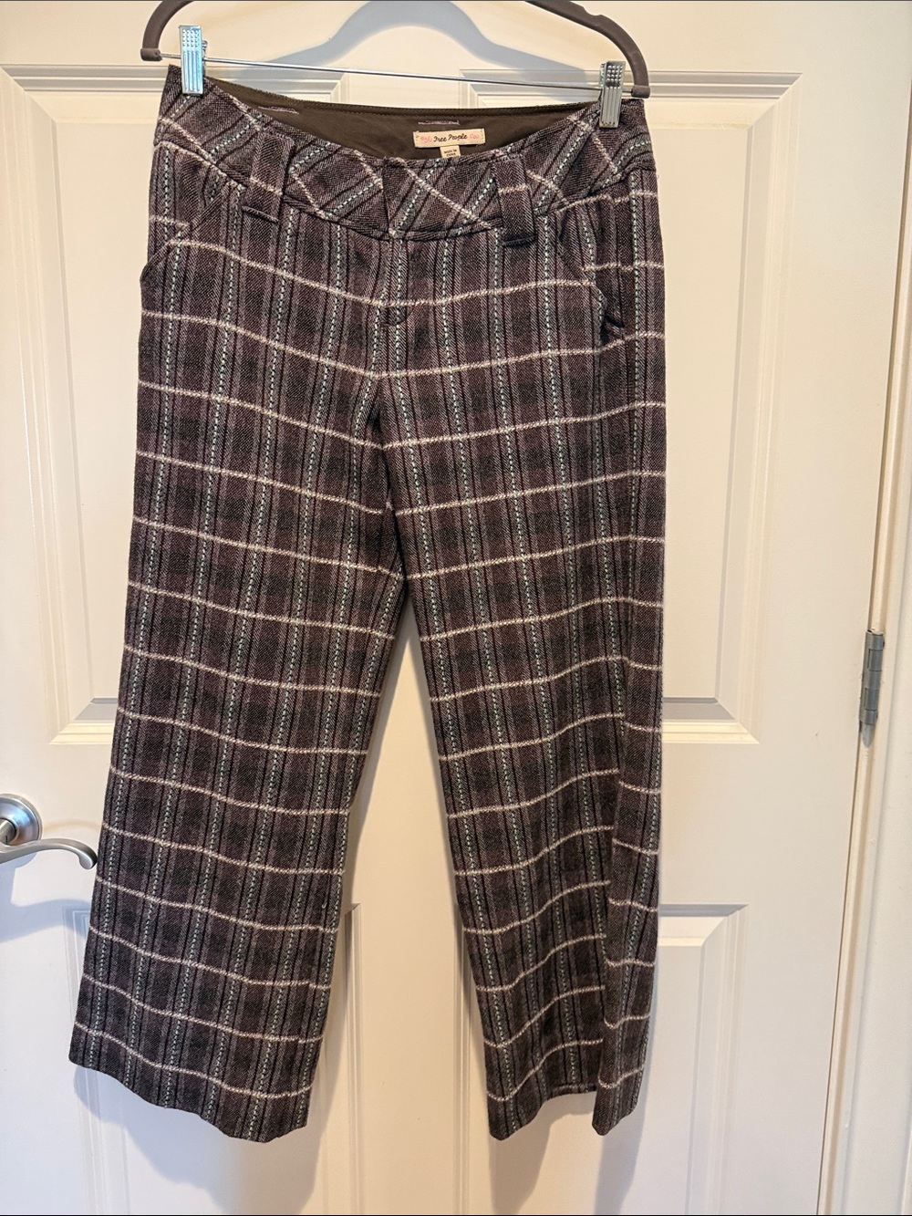 Free People plum and blue Plaid Wide-Leg Trousers